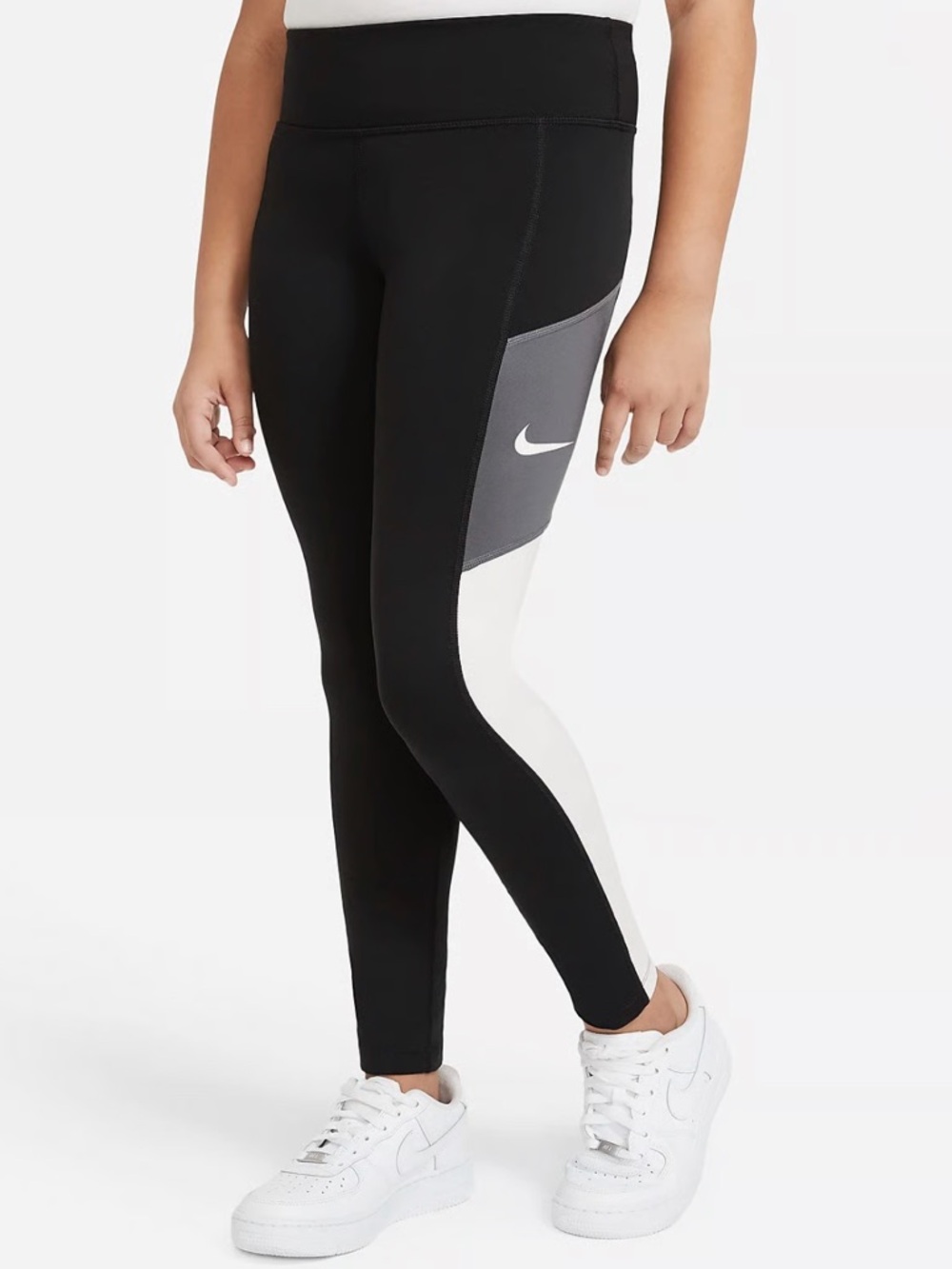 Nike Pro Girls' Dri-Fit Tight Fit Black Grey White Athletic Leggings